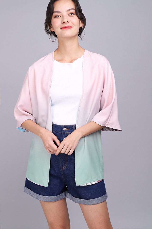 Blooming In Colours Kimono In Pink Sage