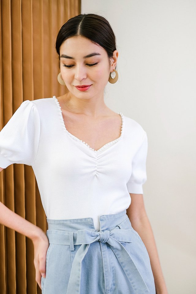 Pearls Adorned Top In Classic White
