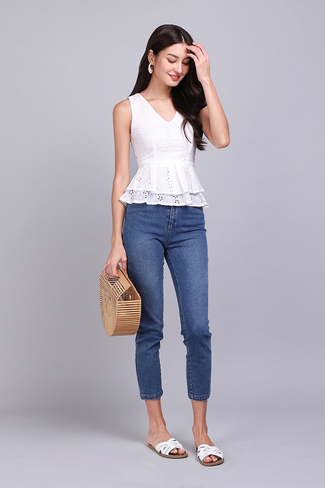 Girl About Town Top In White Eyelet