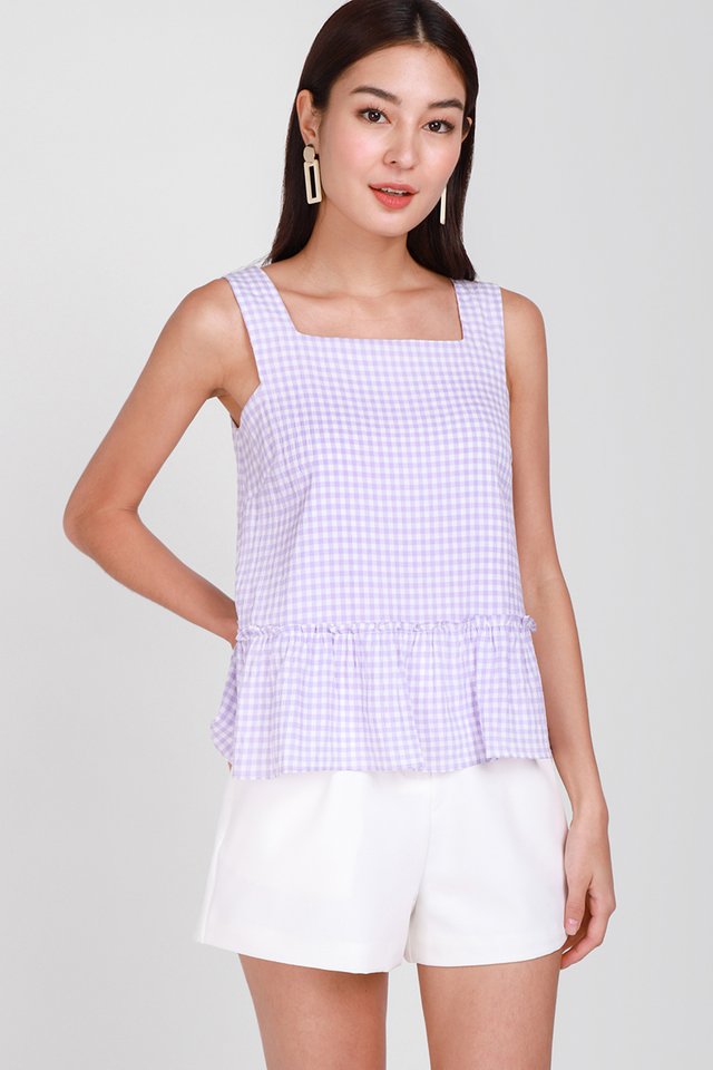 Chic Outlook Top In Lavender Gingham