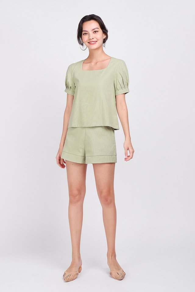 Breezing Through The Weekend Top In Sage Green