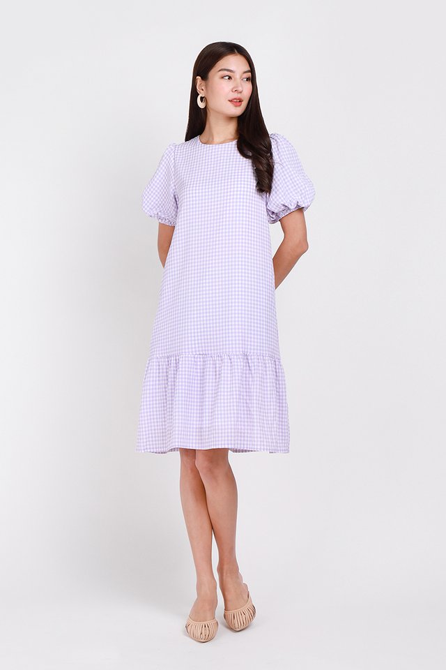 Idyllic Spring Dress In Lavender Gingham
