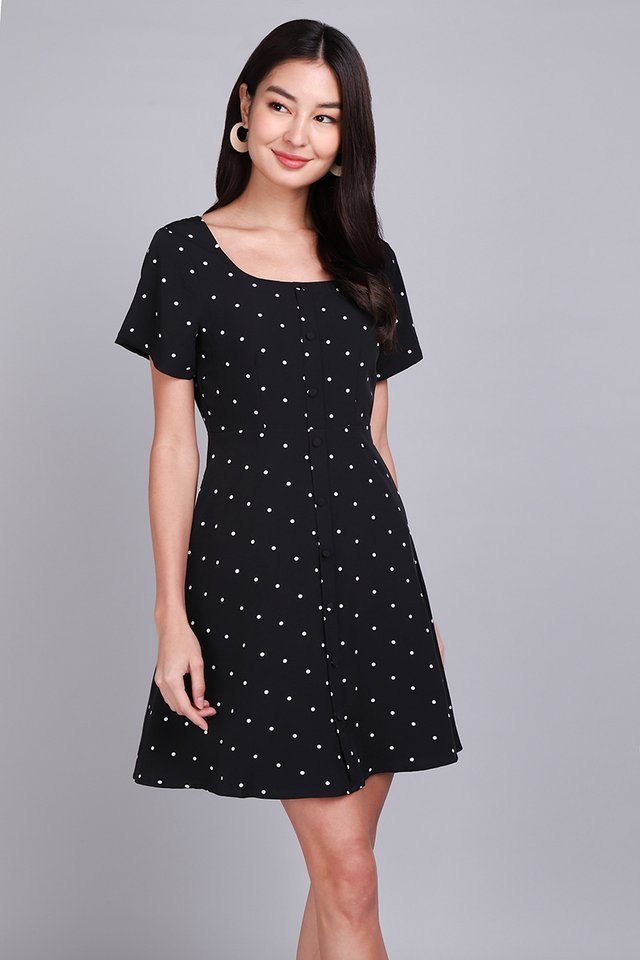 Starry Romance Dress In Black Dots
