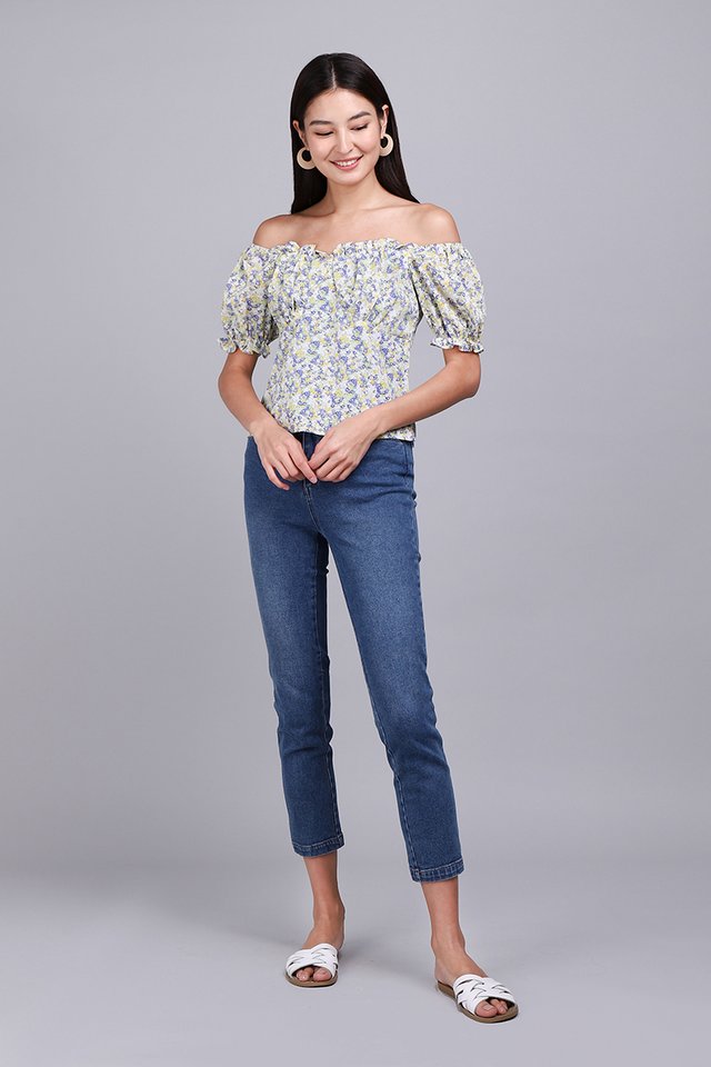 Floret Flowers Top In Yellow Blue