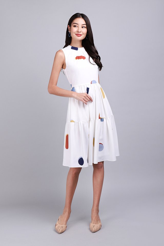 Autumn Swing Dress In White Abstract