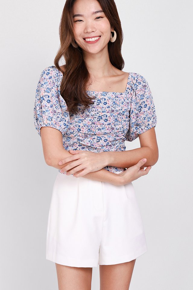 Highly Adored Top In Blue Florals