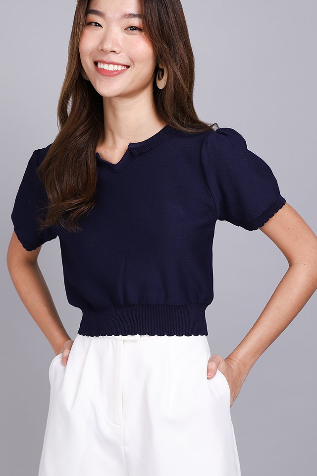 Closely Knitted Top In Navy Blue