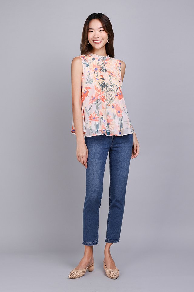 Autumn Melody Top In Apricot Florals