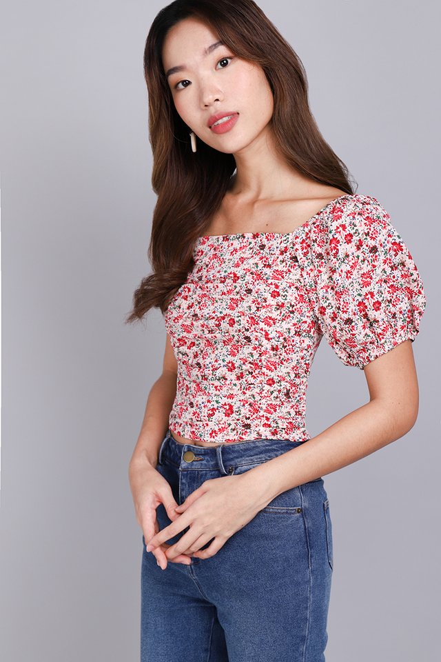 Highly Adored Top In Red Florals