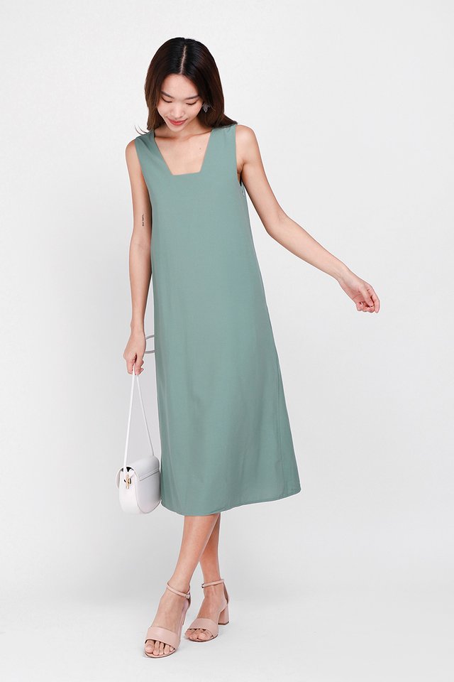 Over The Valley Dress In Sage Green