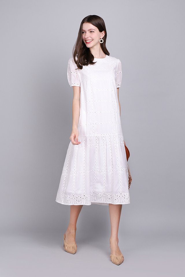 Delicate Things In Life Dress In White Eyelet