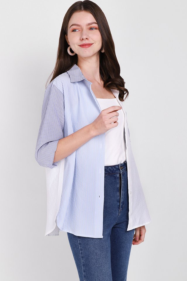 Wear On Repeat Top In Blue Stripes