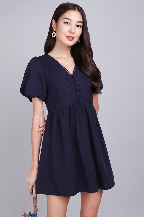 Snowflakes On My Romper In Navy Blue