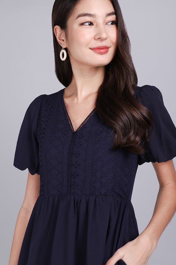 Snowflakes On My Romper In Navy Blue