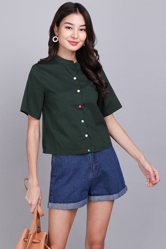 Rainbow Smiles Top In Forest Green