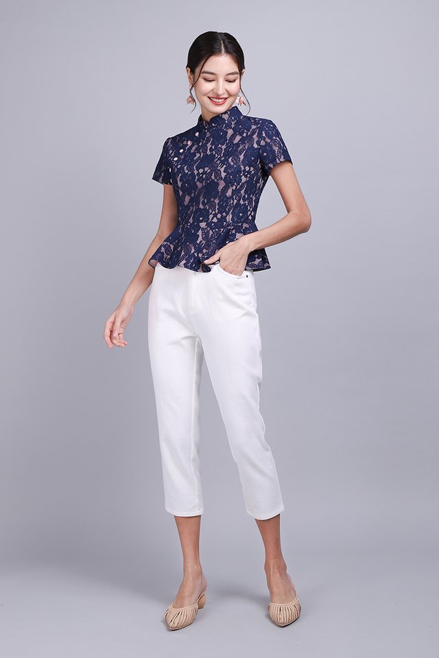 To Have And To Hold Cheongsam Top In Navy Lace