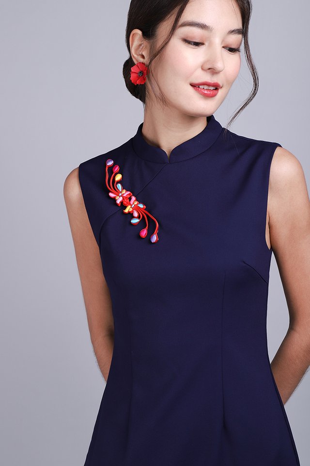Picture Perfect Cheongsam Dress In Navy Blue