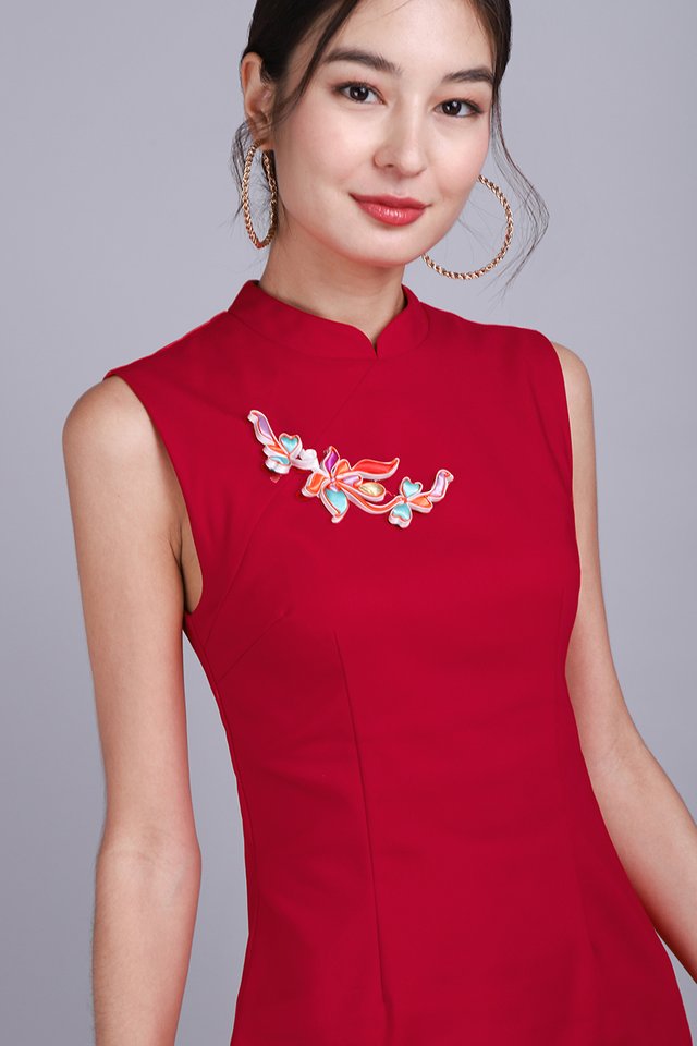 Picture Perfect Cheongsam Dress In Festive Red