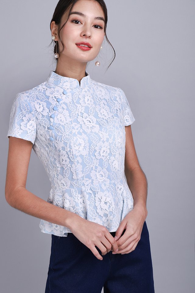 To Have And To Hold Cheongsam Top In White Lace