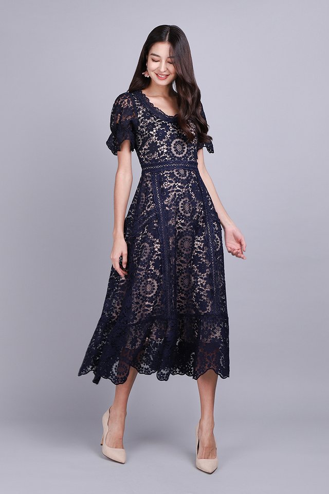 [BO] Date With Spring Dress In Navy Blue