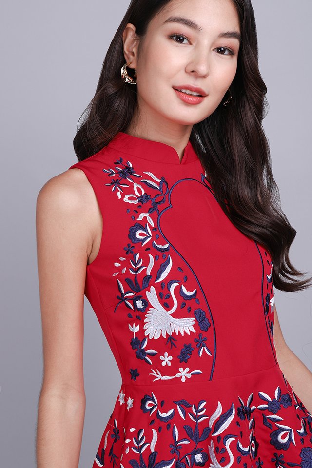 Oriental Silhouette Cheongsam Top In Festive Red
