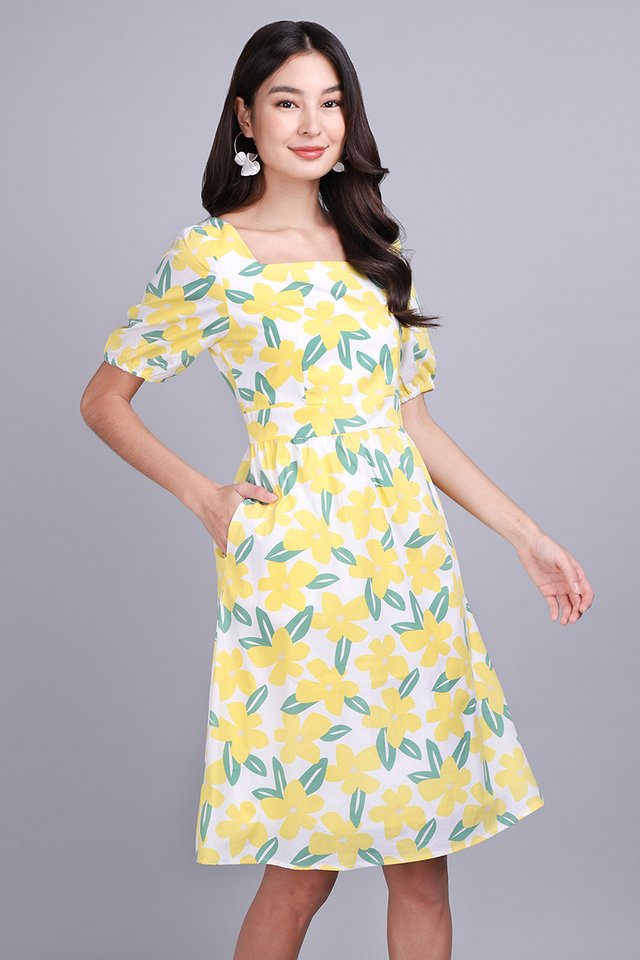 Blessed With Your Smile Dress In Yellow Florals