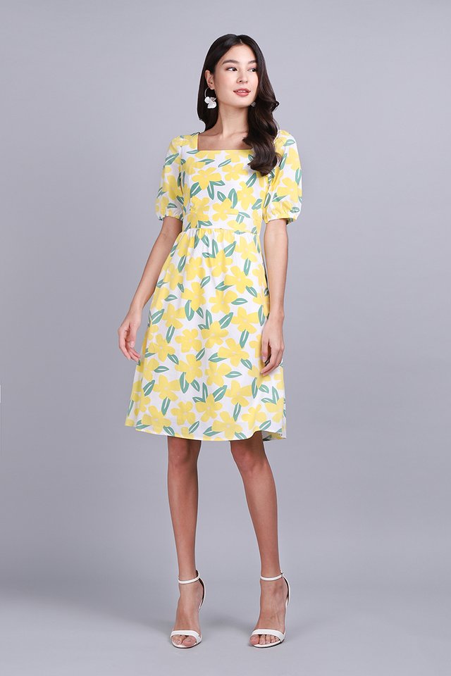 Blessed With Your Smile Dress In Yellow Florals