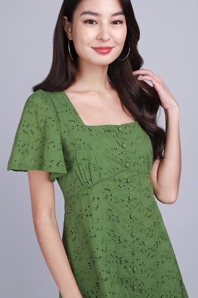 Clearly Charismatic Romper In Green Eyelet