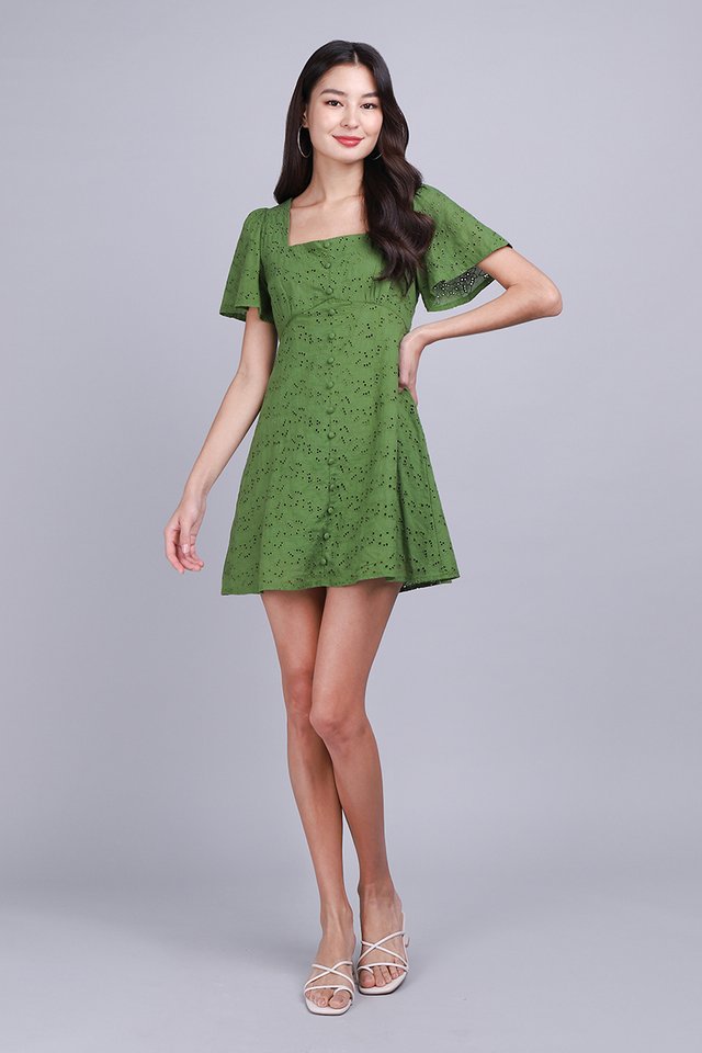 Clearly Charismatic Romper In Green Eyelet