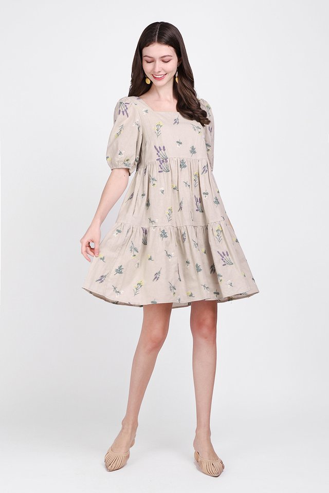 [BO] Honey Bunch Sugar Plum Dress In Taupe Florals