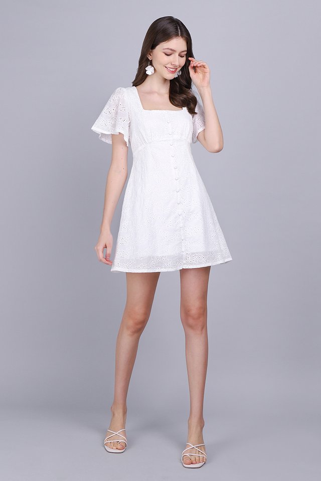 Clearly Charismatic Romper In White Eyelet