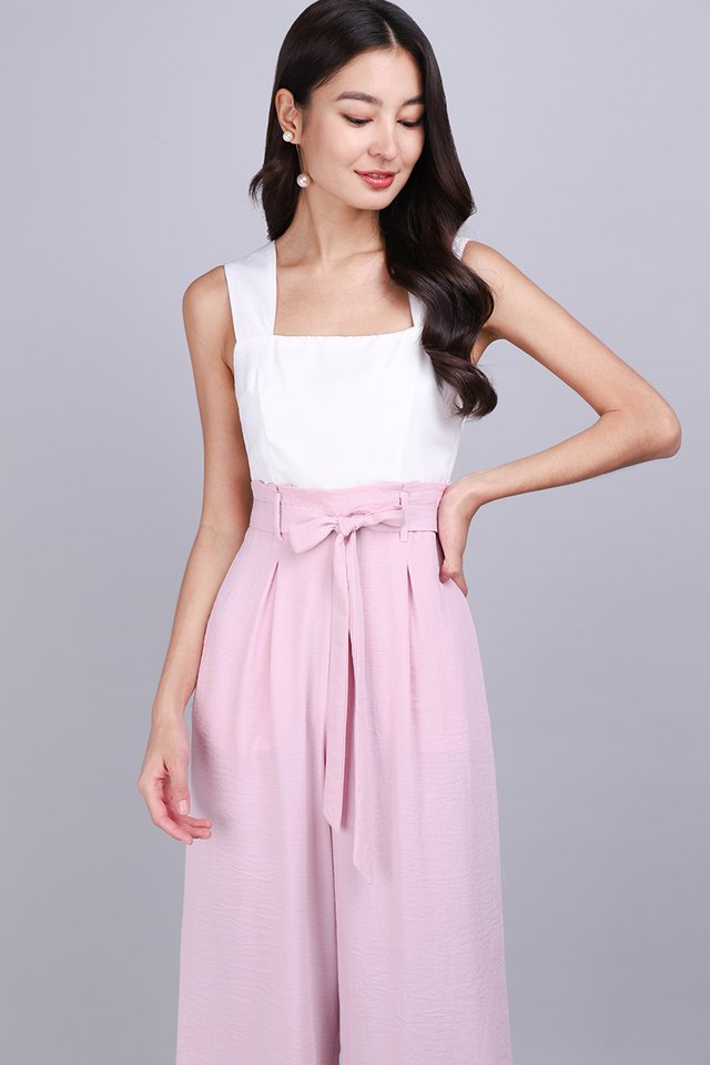 Rylie Romper In White Pink