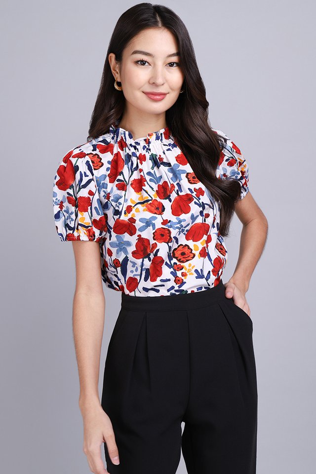 Anabella Top In Red Florals