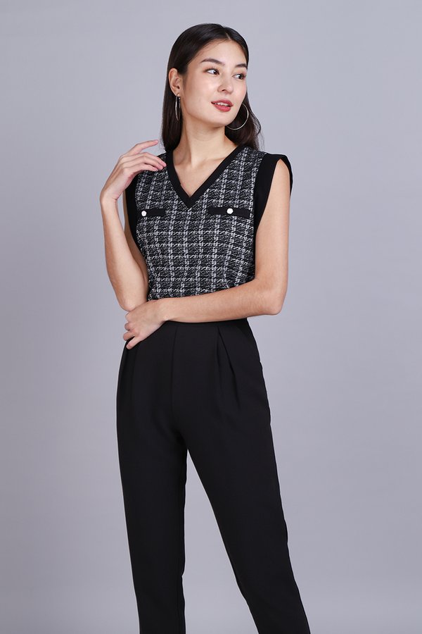 Heather Top In Black Tweed