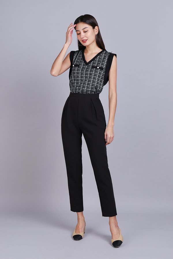 Heather Top In Black Tweed