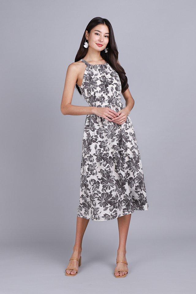 Leona Dress In Charcoal Florals