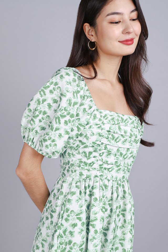 Rivera Dress In Green Florals