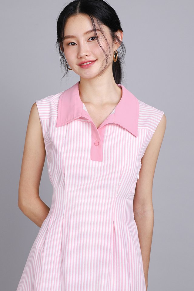 Elaine Dress In Pink Stripes