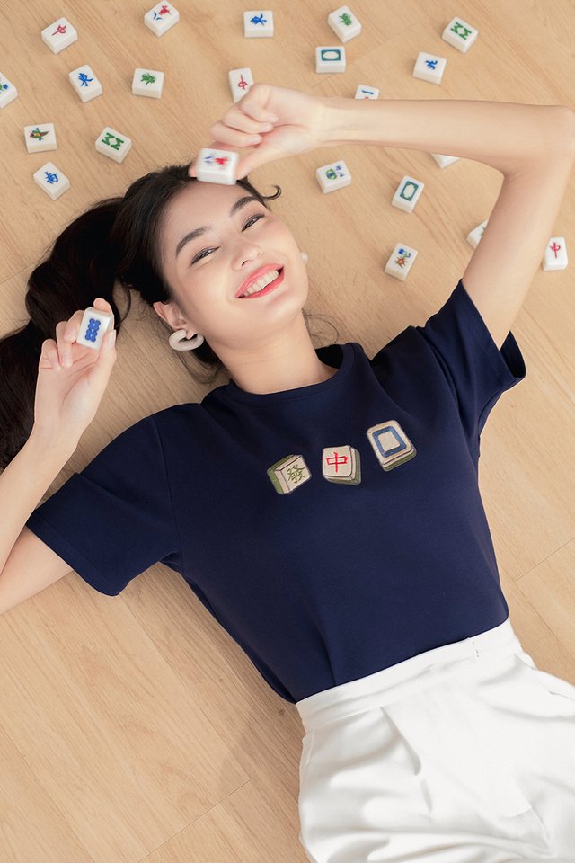 Mahjong Unisex Top In Navy Blue