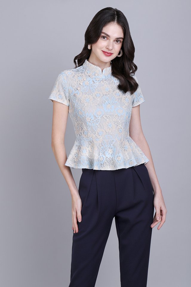To Have And To Hold Cheongsam Top In Sky Lace