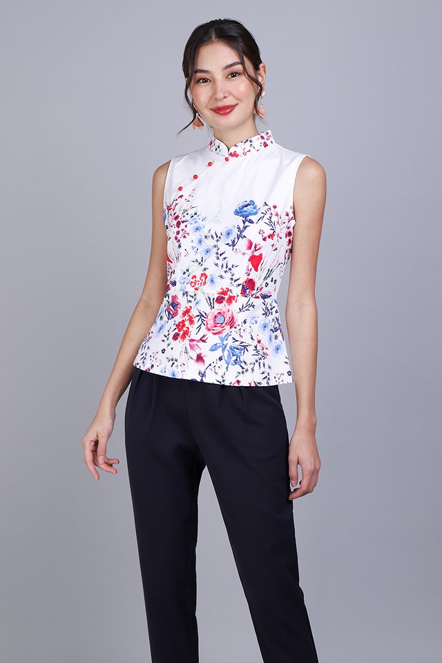 Blissful Blossoms Cheongsam Top In Red Florals