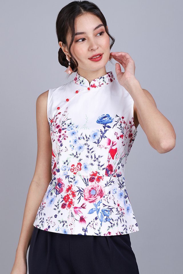 Blissful Blossoms Cheongsam Top In Red Florals