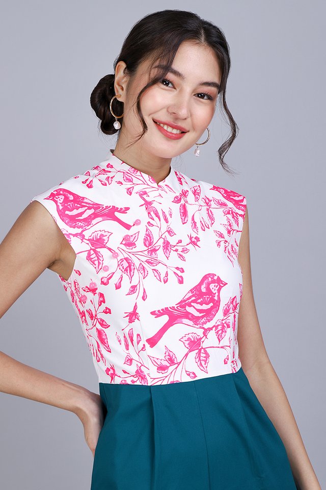 Sparrow's Chatter Cheongsam Romper In Hot Pink